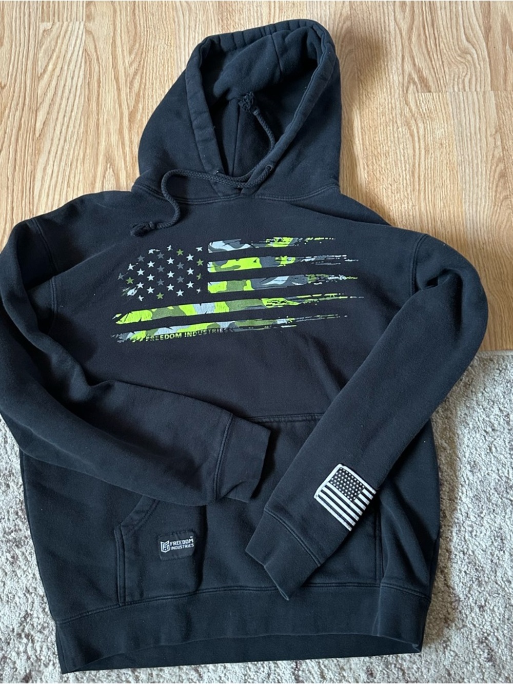 Freedom Industries Men’s Black Hoodie with Neon Graphic Flag